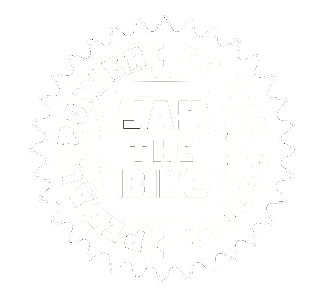 Jay the Bike's logo: 'Pedal Power to the People' written into the shilouette of a gear.